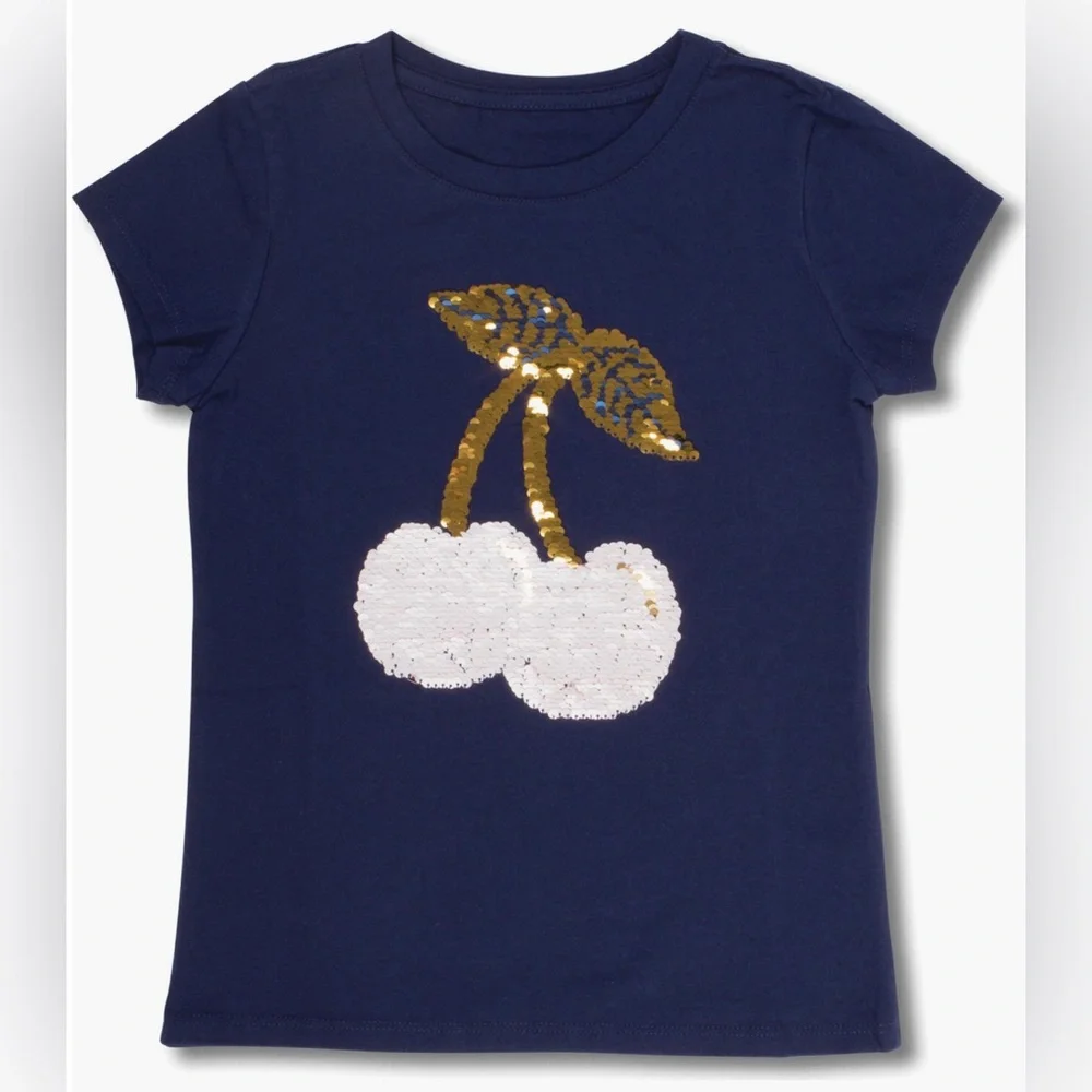 NWT Shade Critters Girls' Cherry Sequin T-Shirt in Navy Sz. YXS (4-5)